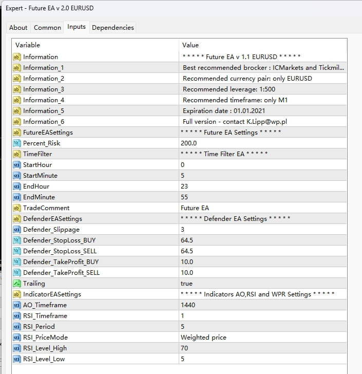 Future EA v 2.0 EURUSD